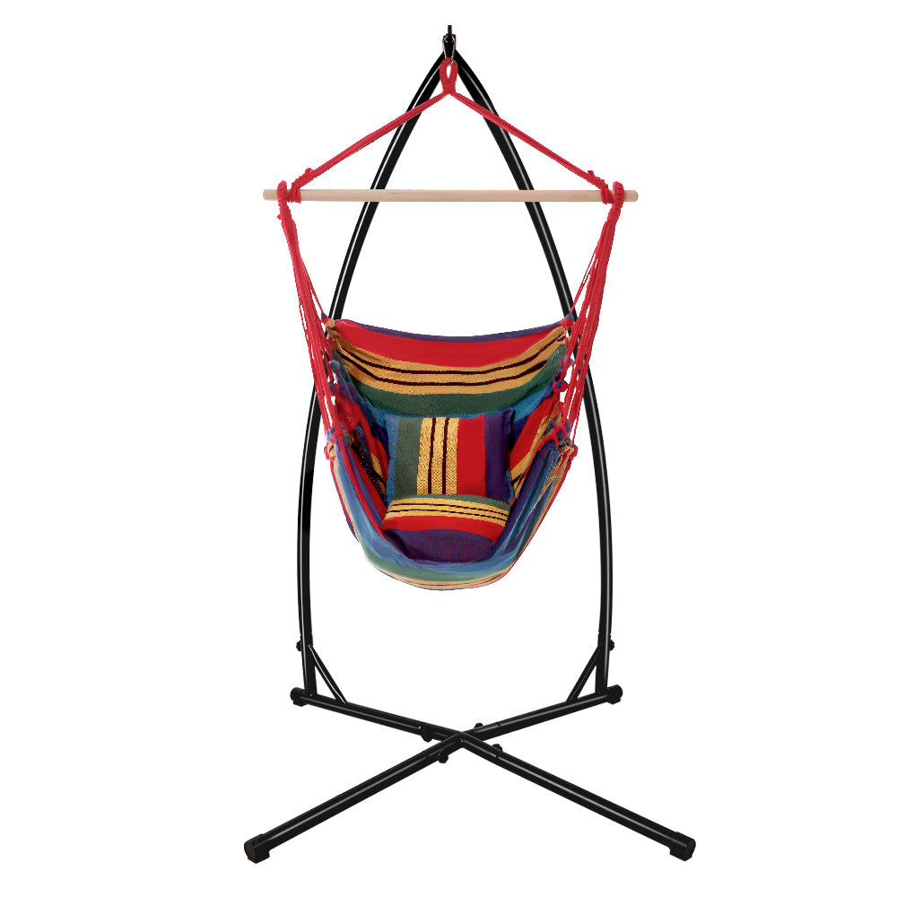 Gardeon Hammock Chair Outdoor Camping Hanging with Steel Stand Rainbow