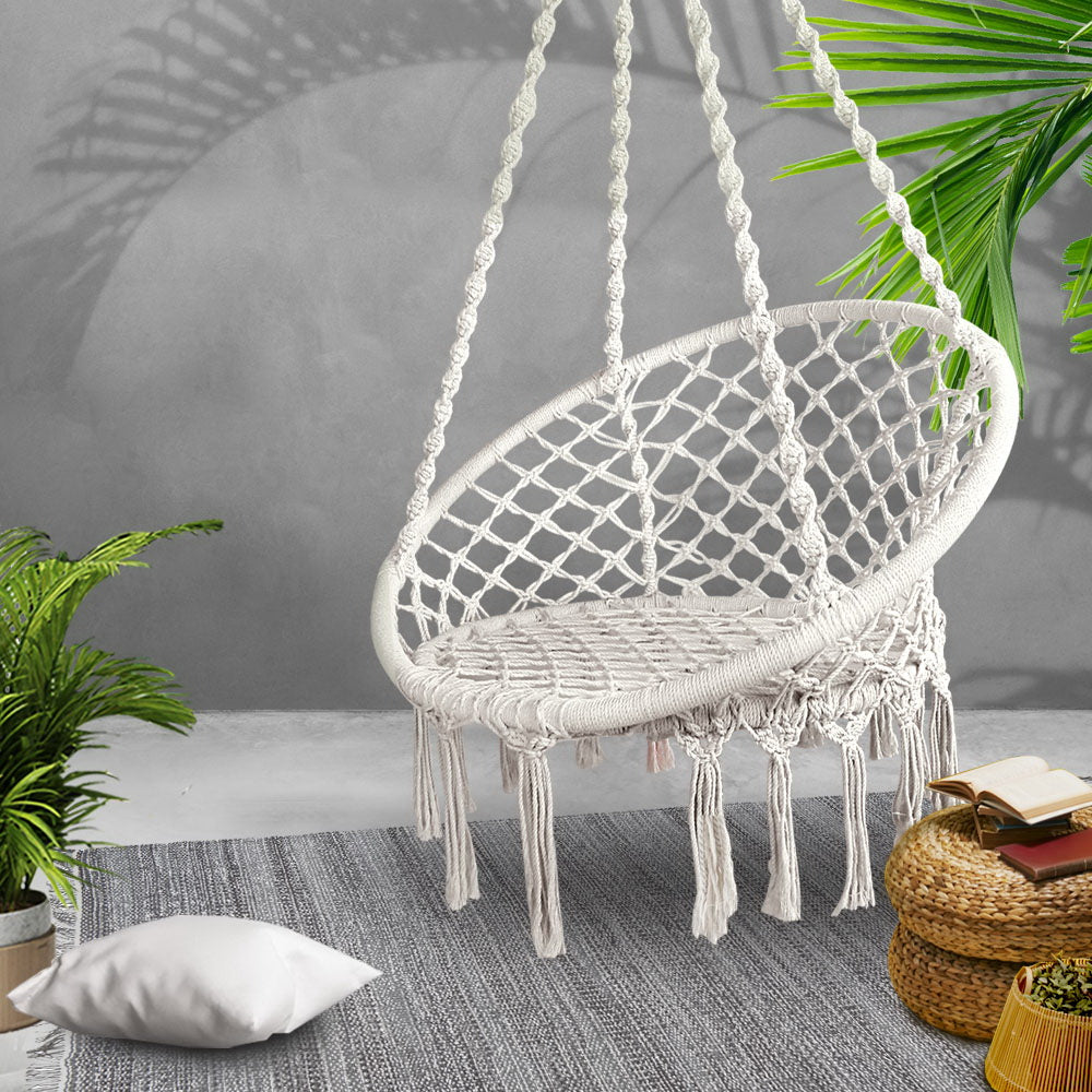 Gardeon Hammock Chair Outdoor Hanging Macrame Cotton Indoor Cream