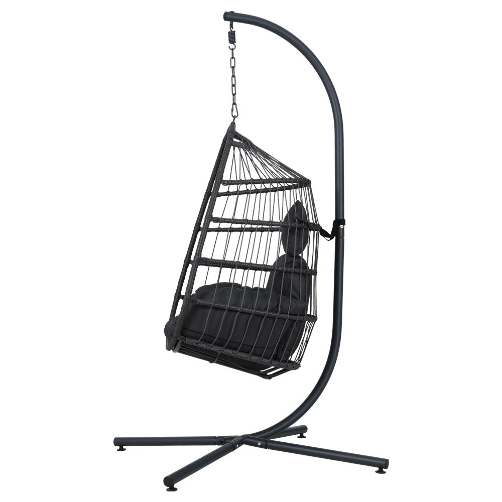 Gardeon Outdoor Egg Swing Chair Wicker Rattan Furniture Pod Stand Cushion Black