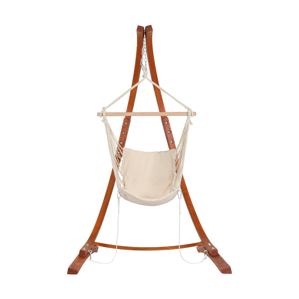Gardeon Hammock Chair Timber Outdoor Furniture Camping with Stand White