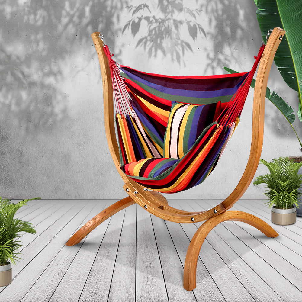 Gardeon Hammock Chair Timber Outdoor Furniture Camping with Wooden Stand
