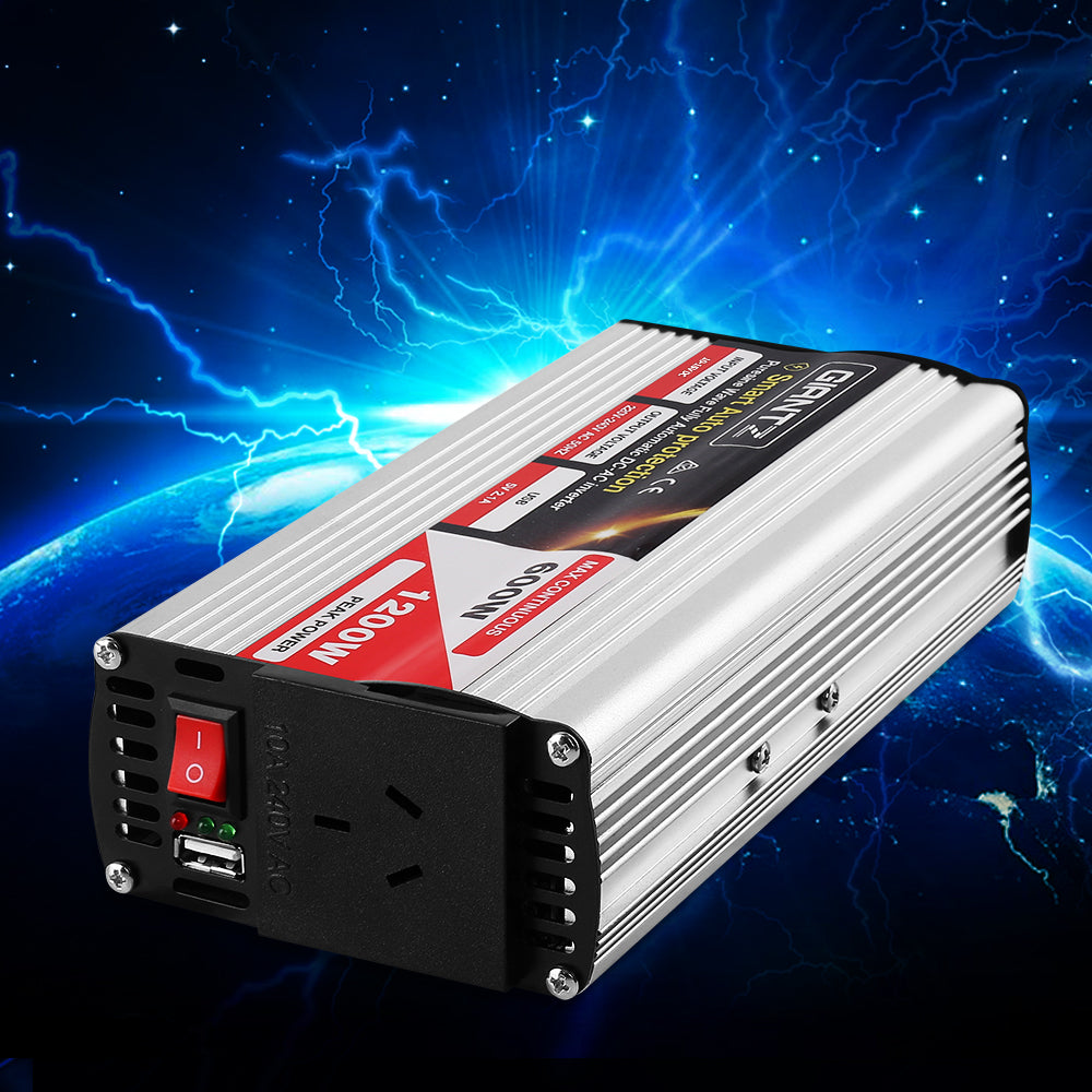 Giantz Power Inverter 600W/1200W 12V to 240V Pure Sine Wave Camping Car Boat