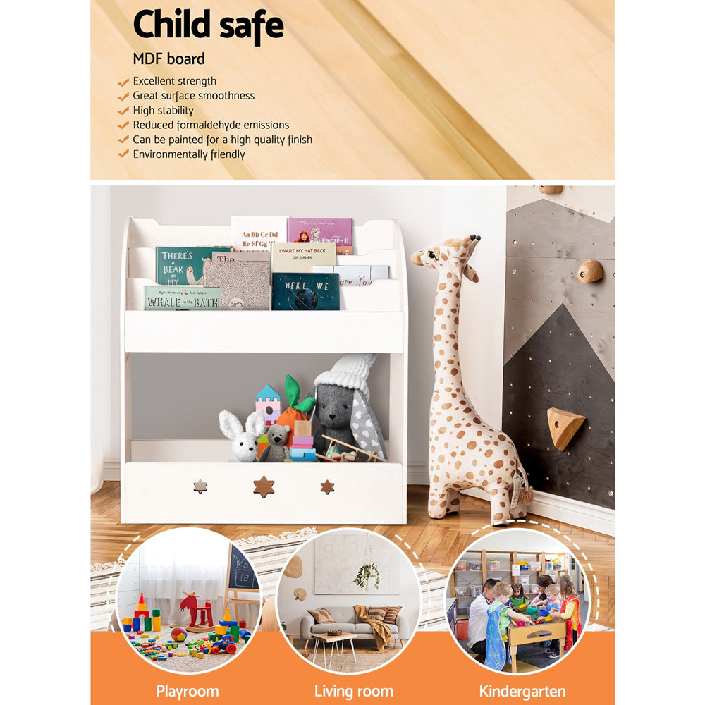 Keezi 3 Tiers Kids Bookshelf Magazine Shelf Organiser Bookcase Display White