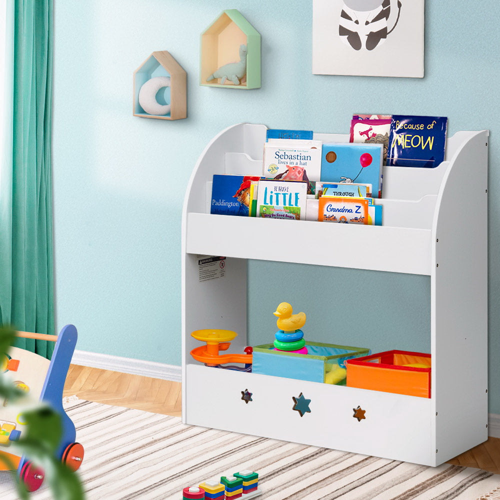 Keezi 3 Tiers Kids Bookshelf Magazine Shelf Organiser Bookcase Display White