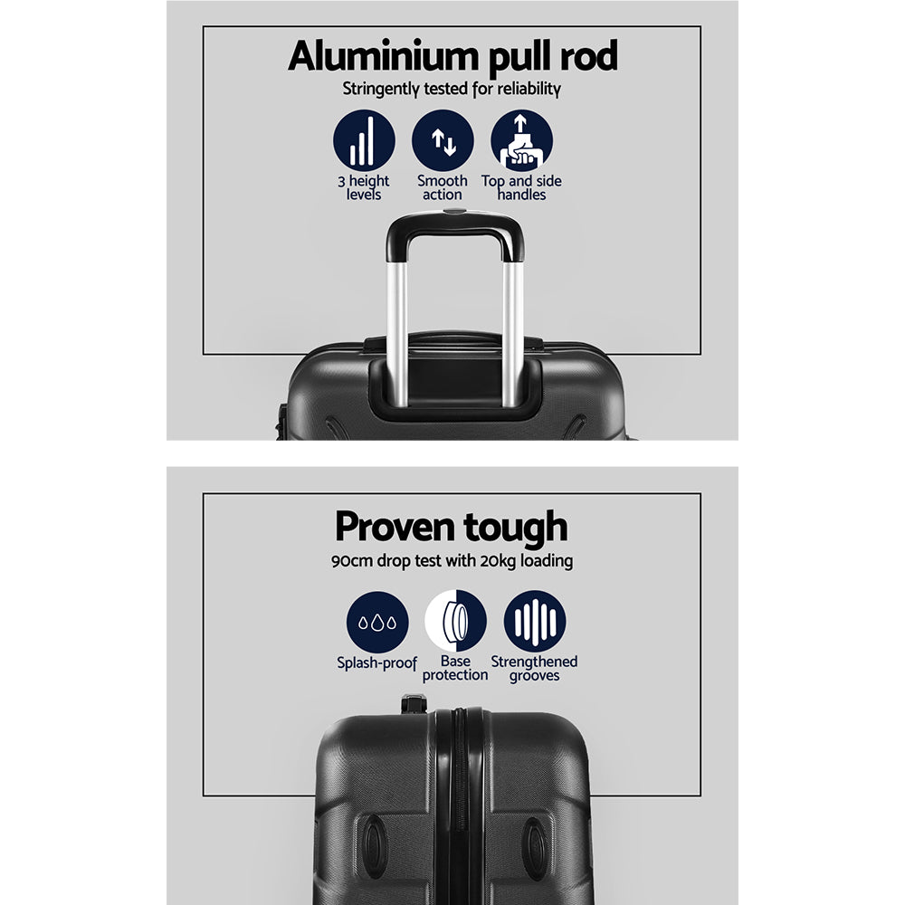 Wanderlite 3pc Luggage Trolley Travel Suitcase Set TSA Hard Case Lightweight Black