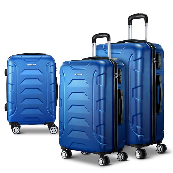 Wanderlite 3pc 20" 24" 28"Luggage Suitcase Travel Hardcase Trolley TSA Lock Blue