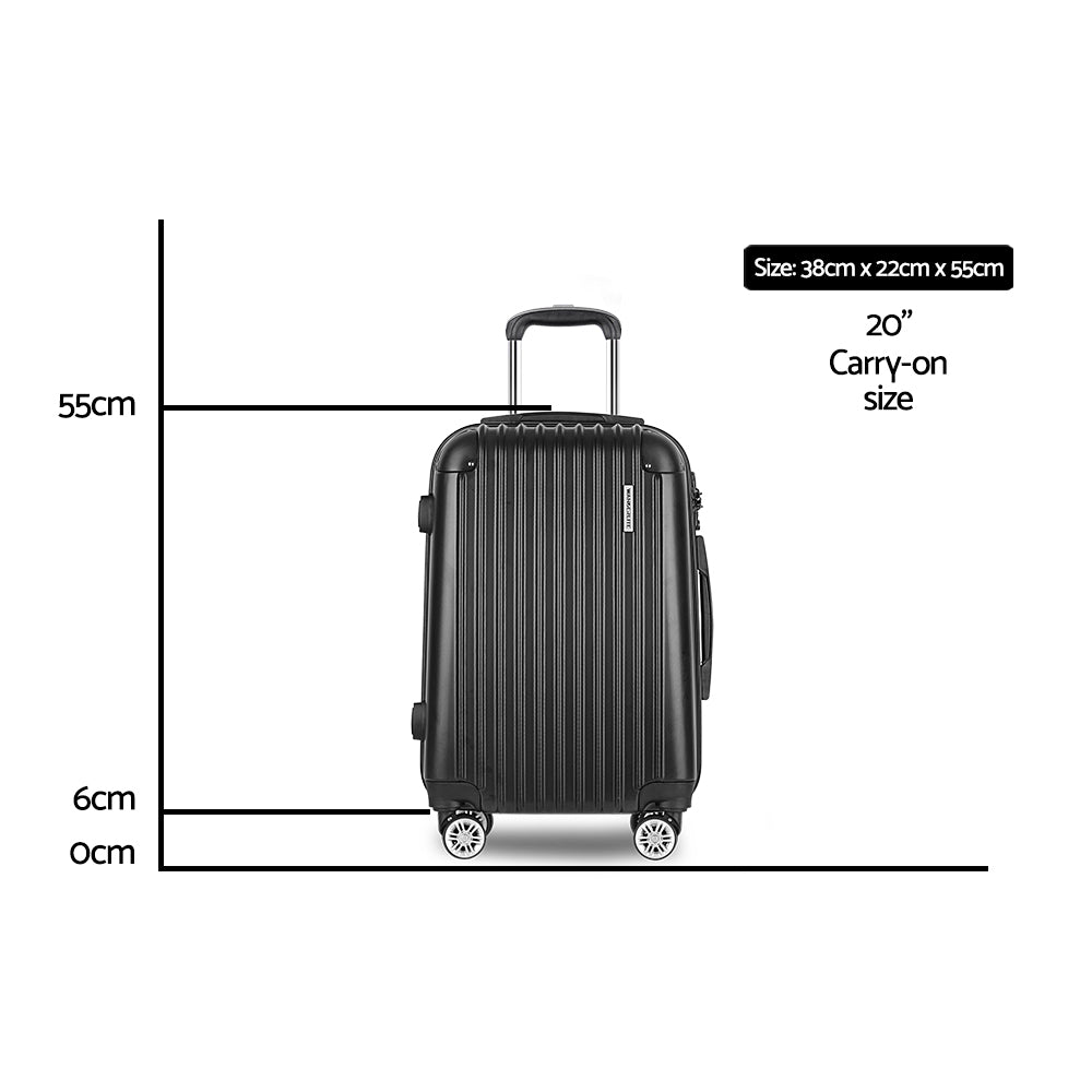 Wanderlite 20" 55cm Luggage Trolley Travel Set Suitcase Carry On Hard Shell Case Sets Lightweight Black
