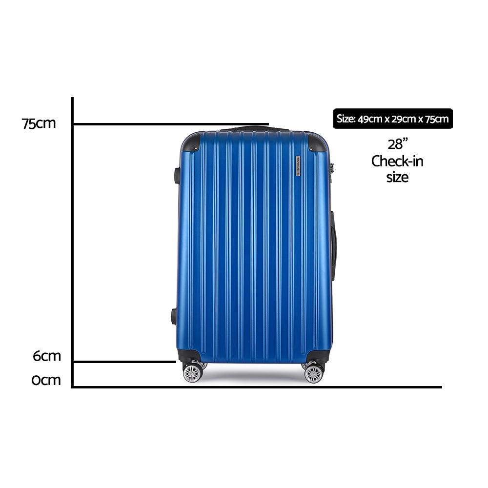 Wanderlite 28" 75cm Luggage Trolley Travel Suitcase Set Carry On Hard Case TSA Lock Lightweight Blue