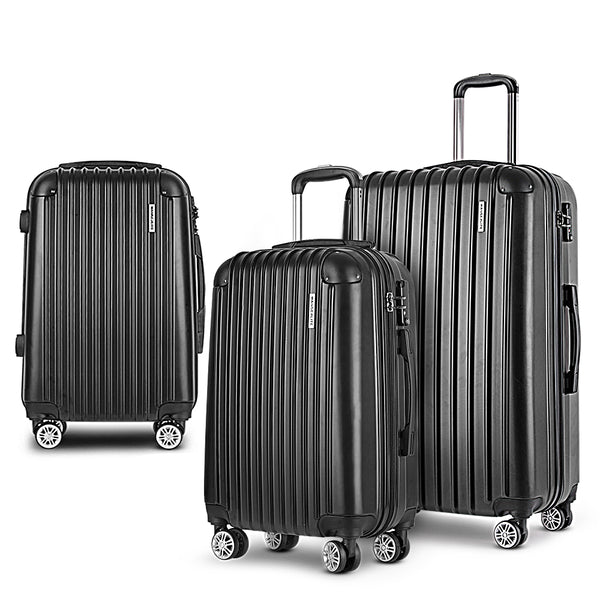 Wanderlite Luggage Set 3pc 20" 24" 28" Suitcase Hardcase Trolley Travel Black