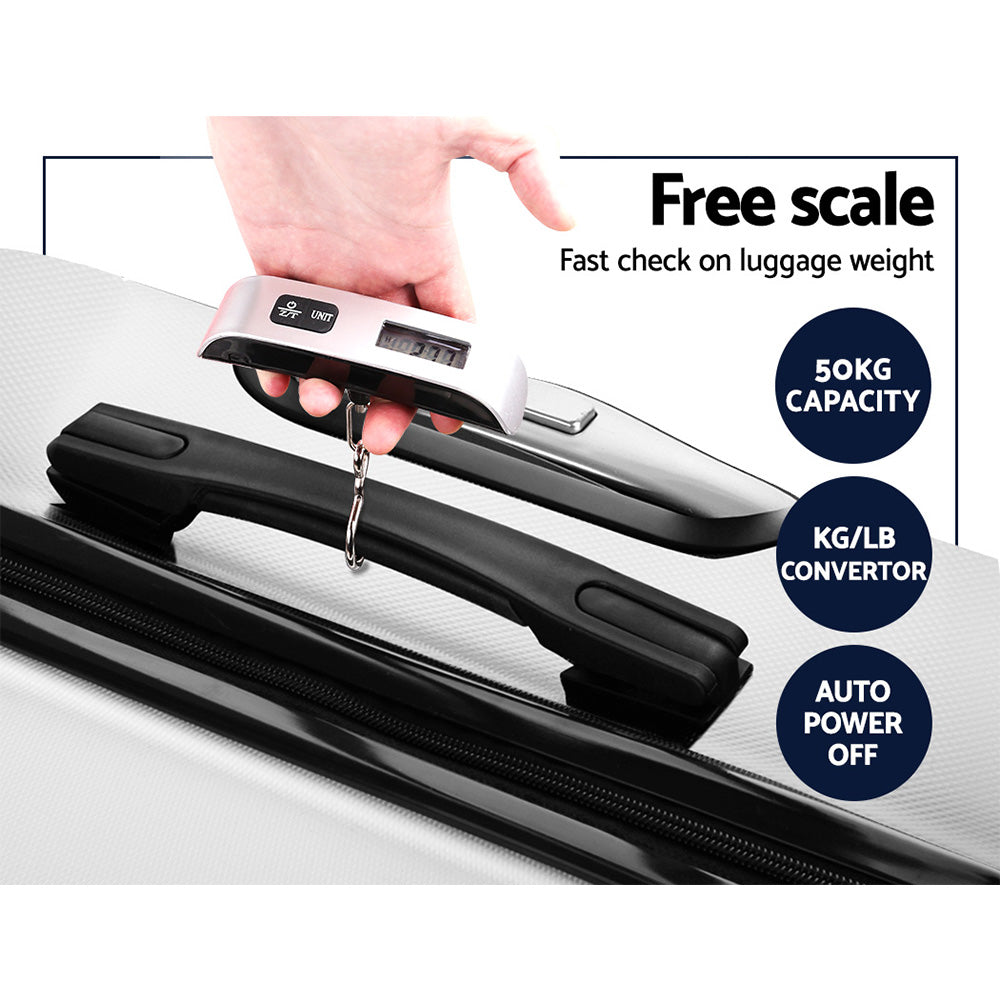 Wanderlite 3pc Luggage Trolley Set Suitcase Travel TSA Carry On Hard Case Lightweight White