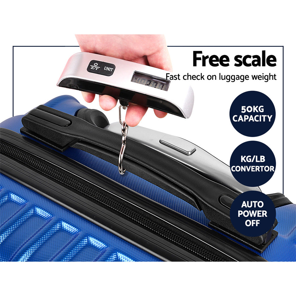 Wanderlite 3pcs LuggageTrolley Set Travel Suitcase Storage Organiser Carry On Hard Case TSA Lightweight Blue