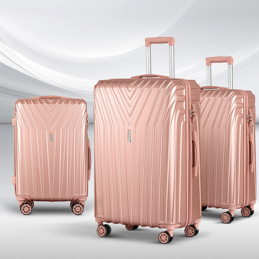 3pc Lightweight Hard-shell Luggage Set, TSA Locks, Pink - Wanderlite