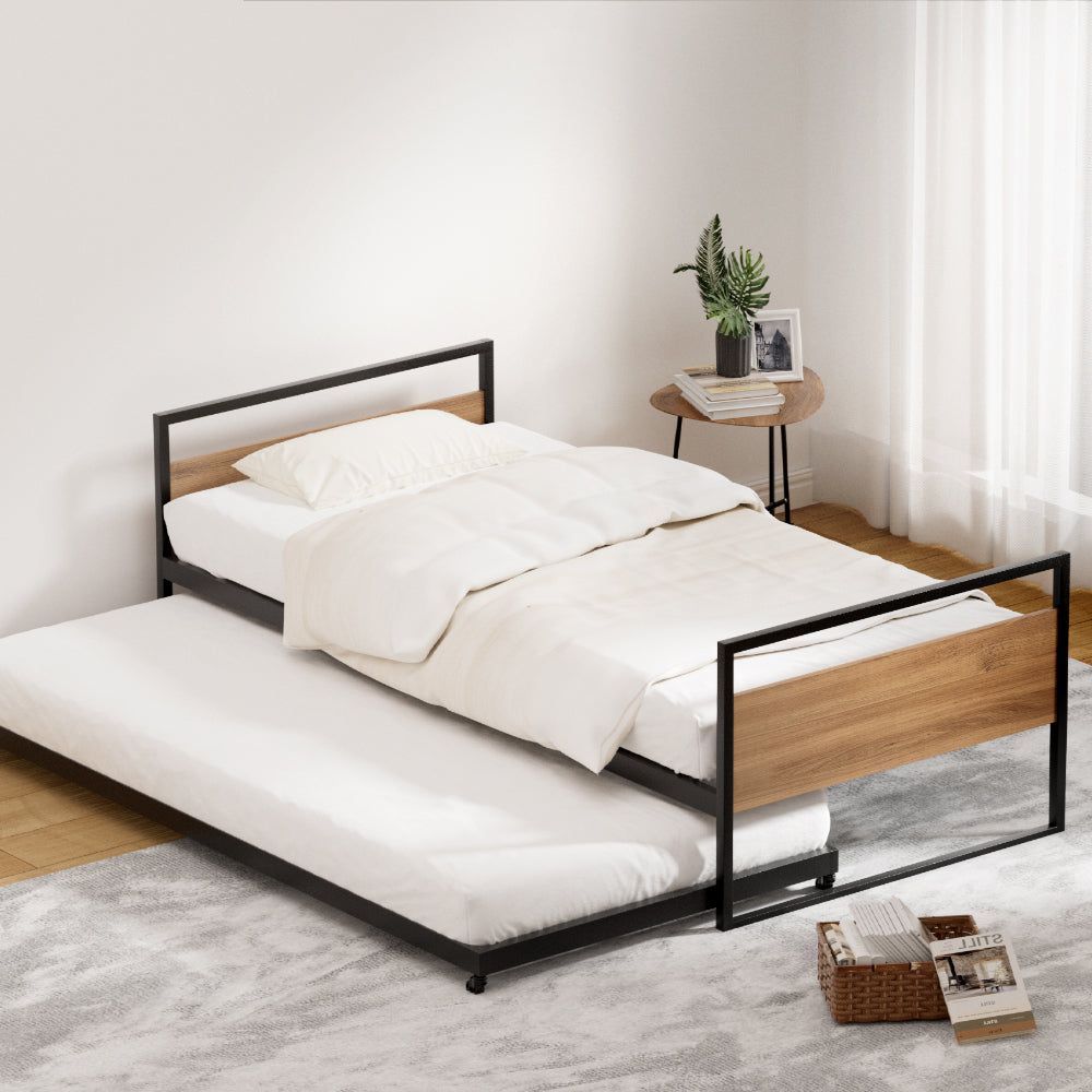 Artiss Bed Frame 2x Single Size Metal Trundle Daybed DEAN