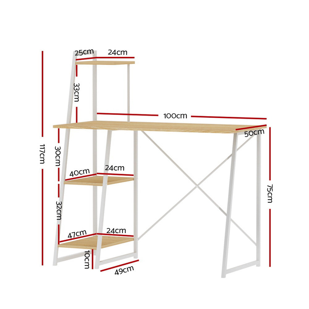 Oak Computer Desk with Bookshelf, Steel Frame - Artiss