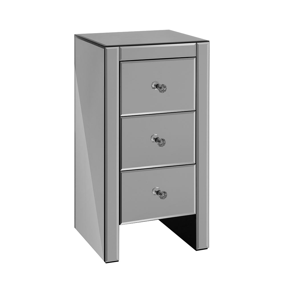 Artiss Bedside Table 3 Drawers Mirrored Glass - QUENN Grey