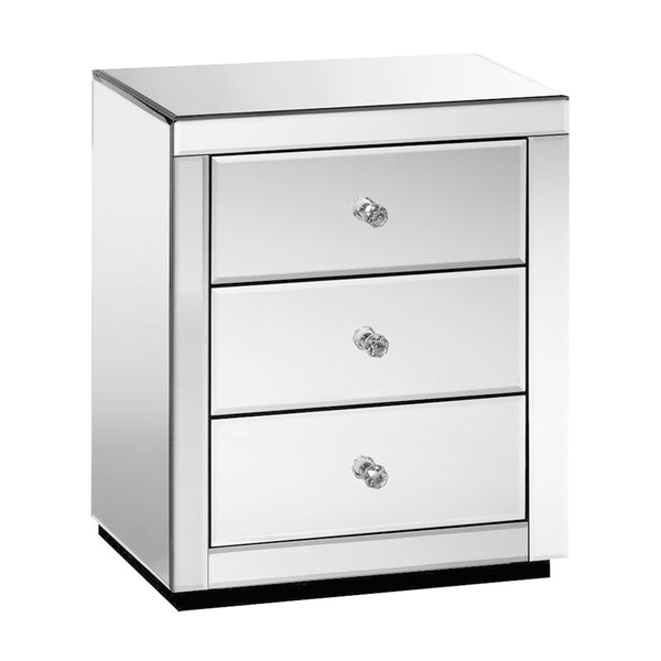Artiss Mirrored Bedside Table Drawers Furniture Mirror Glass Presia Silver