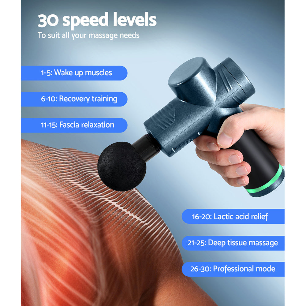 Everfit 30 Speed Massage Gun 4 Heads Vibration Muscle Massager Chargeable Blue