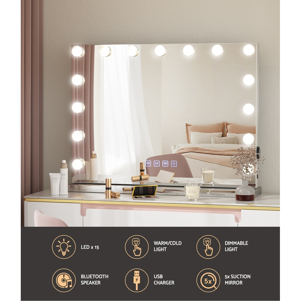 Embellir Bluetooth Makeup Mirror 58X46cm Hollywood with Light Dimmable 15 LED