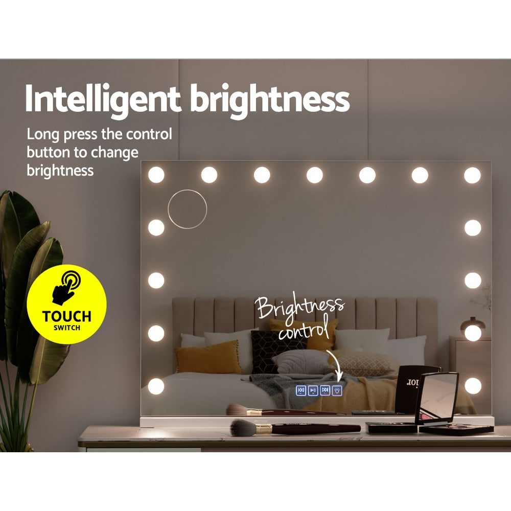 Embellir Bluetooth Makeup Mirror 80X58cm Hollywood with Light Vanity Wall 15 LED