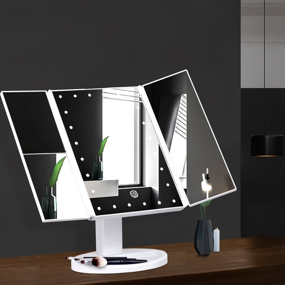 Embellir Makeup Mirror 1X2X3X Magnifying with 22 LED light Tri-fold Storage