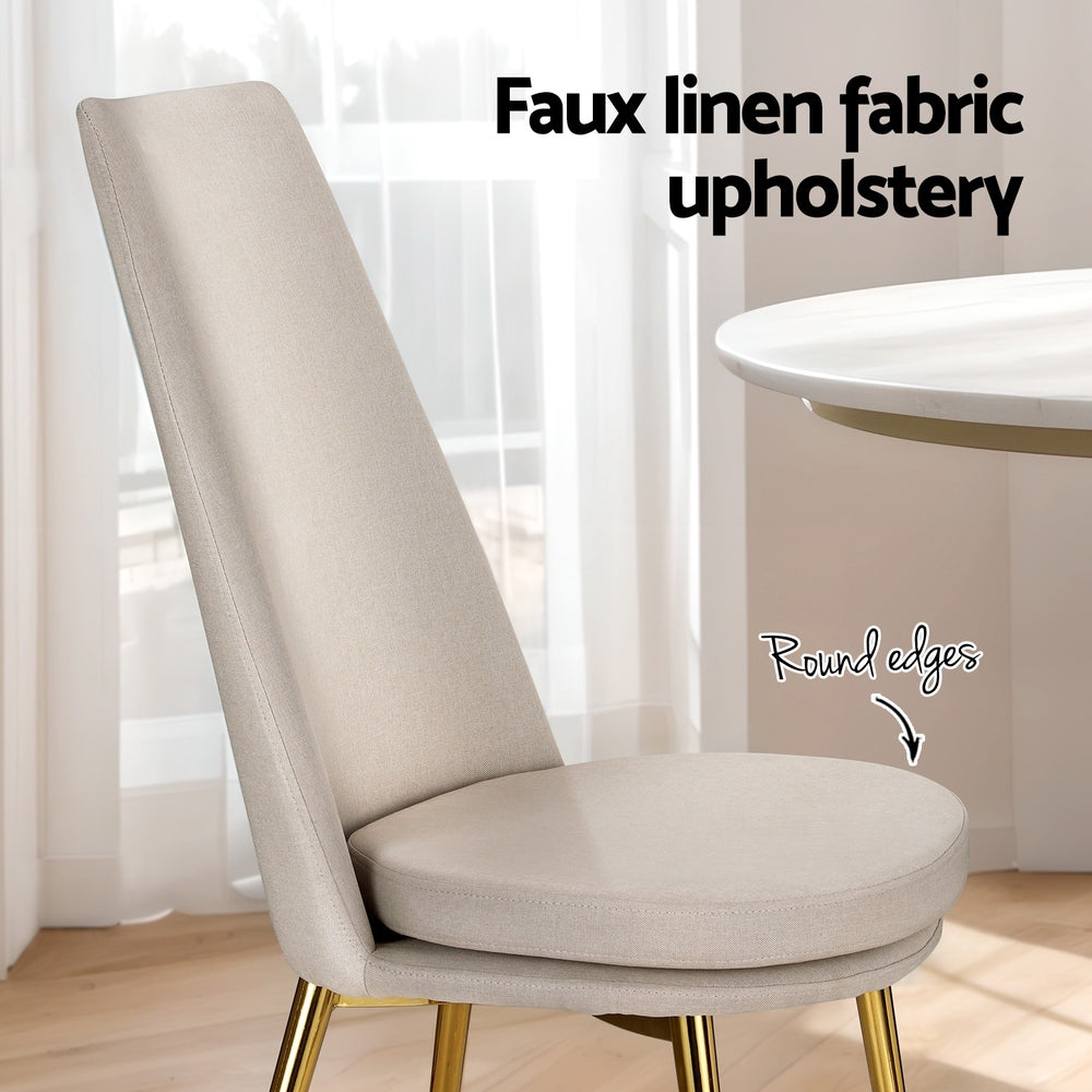 Artiss Dining Chairs Set of 2 Linen Fabric High Back Beige
