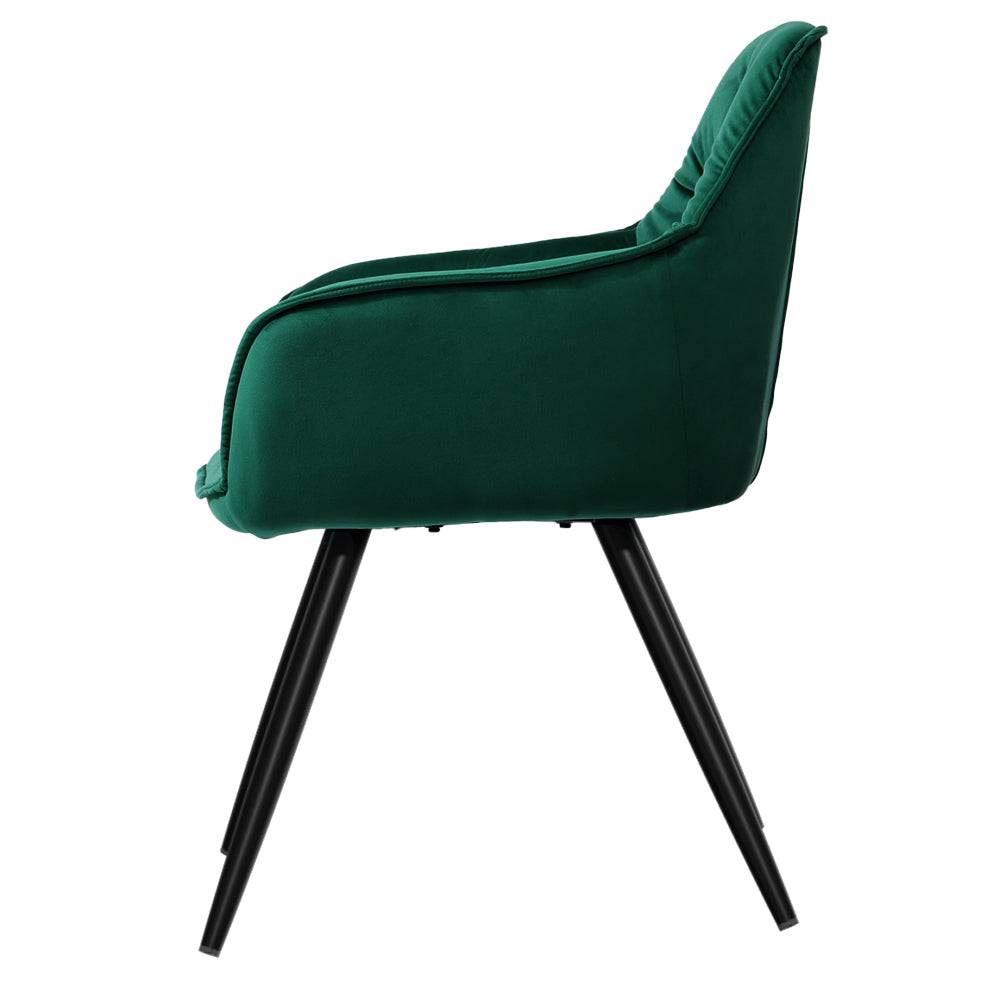 Artiss Dining Chairs Set of 2 Velvet Diamond Tufted Armchair Green