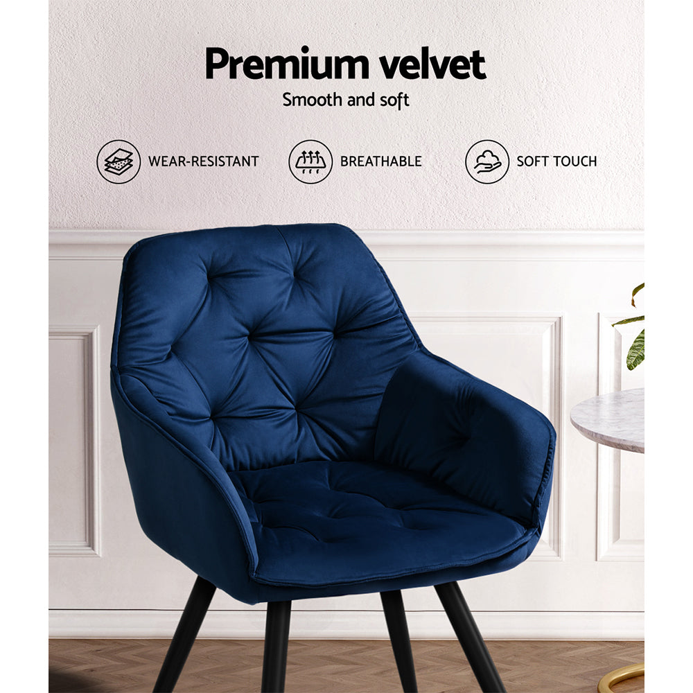 Artiss Dining Chairs Set of 2 Velvet Diamond Tufted Armchair Blue