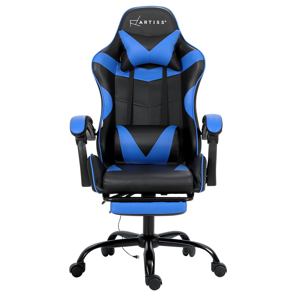Artiss 2 Point Massage Gaming Office Chair Footrest Blue