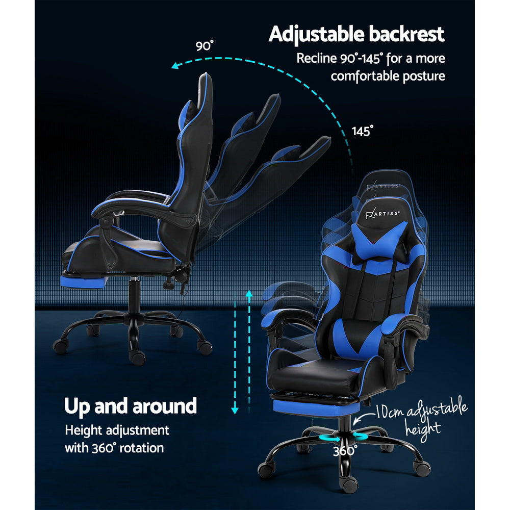 Artiss 2 Point Massage Gaming Office Chair Footrest Blue