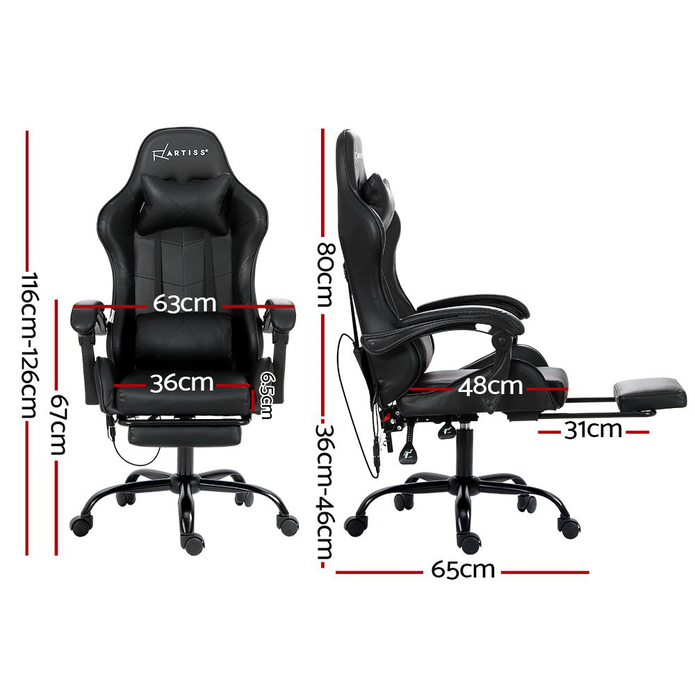 Artiss 6 Point Massage Gaming Office Chair Footrest Black