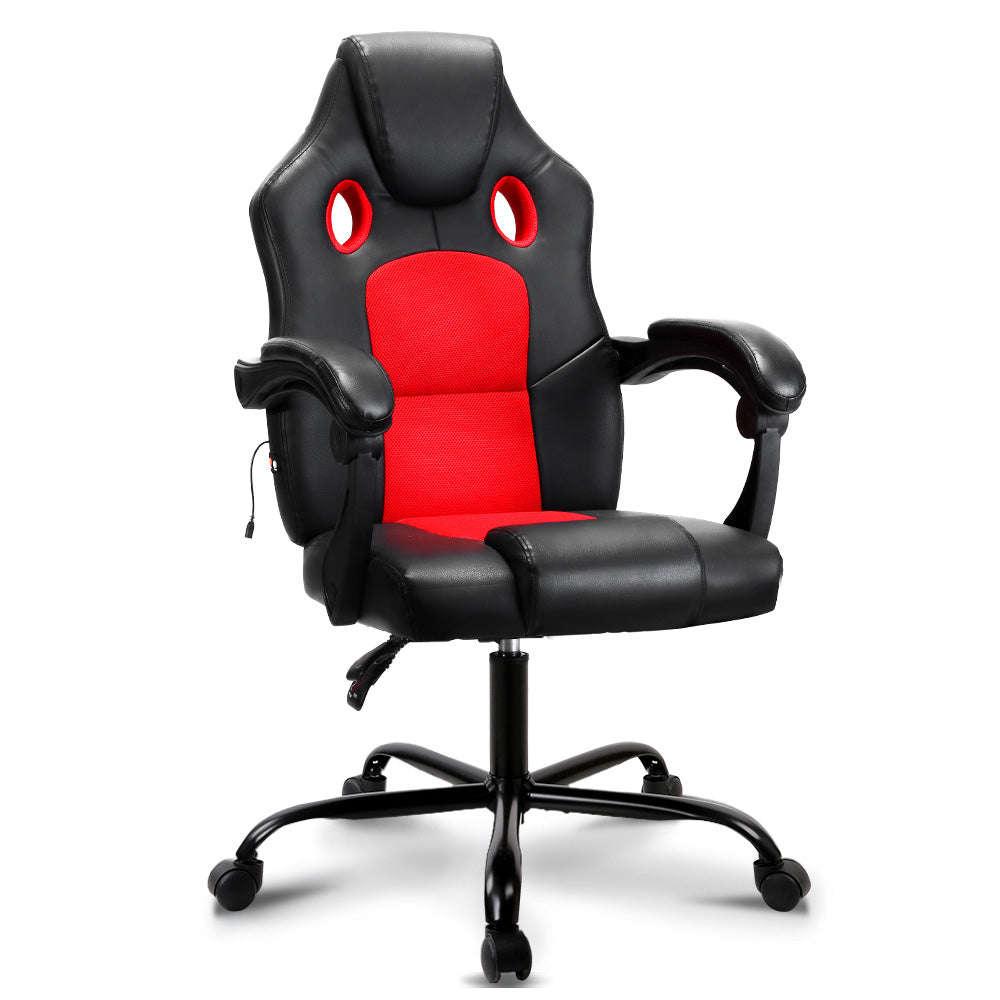 Artiss 2 Point Massage Gaming Office Chair PU Leather Red