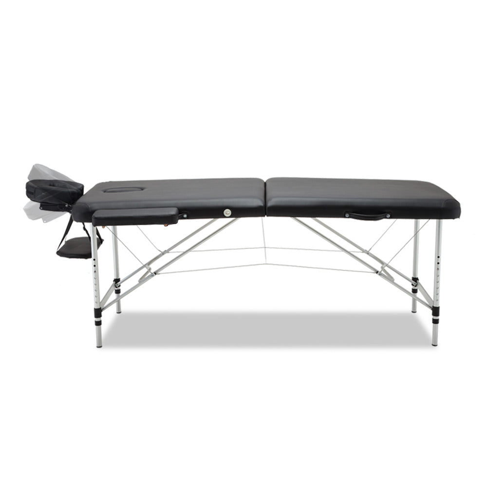 Zenses Massage Table 55cm Portable 2 Fold Aluminium Beauty Bed Black