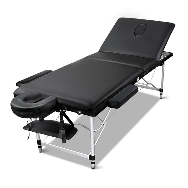 Zenses Massage Table 60cm 3 Fold Aluminium Beauty Bed Portable Therapy Waxing Black