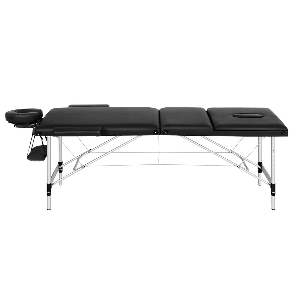 Zenses Massage Table 65cm Portable 3 Fold Aluminium Beauty Bed Black