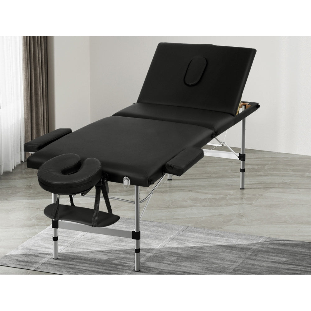 Zenses Massage Table 65cm Portable 3 Fold Aluminium Beauty Bed Black