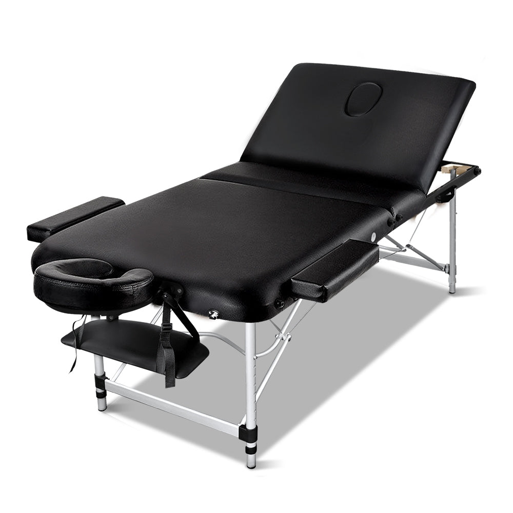 Zenses Massage Table 70cm Portable 3 Fold Aluminium Beauty Bed Black
