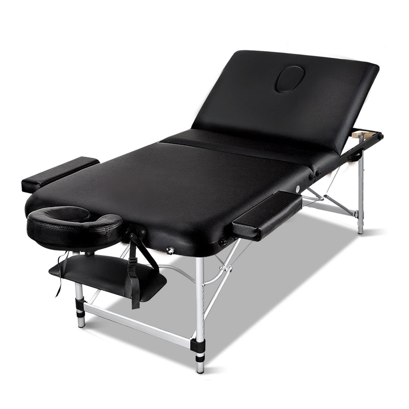 Zenses Massage Table 75cm 3 Fold Aluminium Beauty Bed Portable Therapy Black