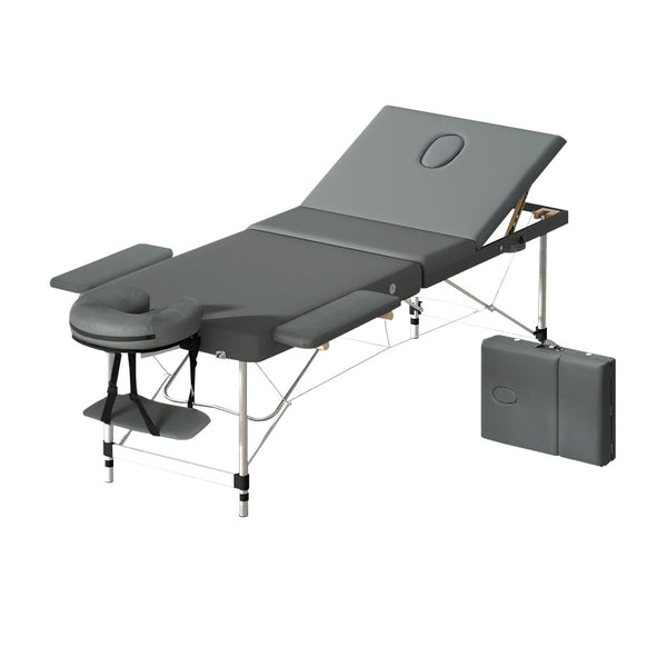 Zenses Massage Table 75cm 3 Fold Aluminium Beauty Bed Portable Therapy Grey