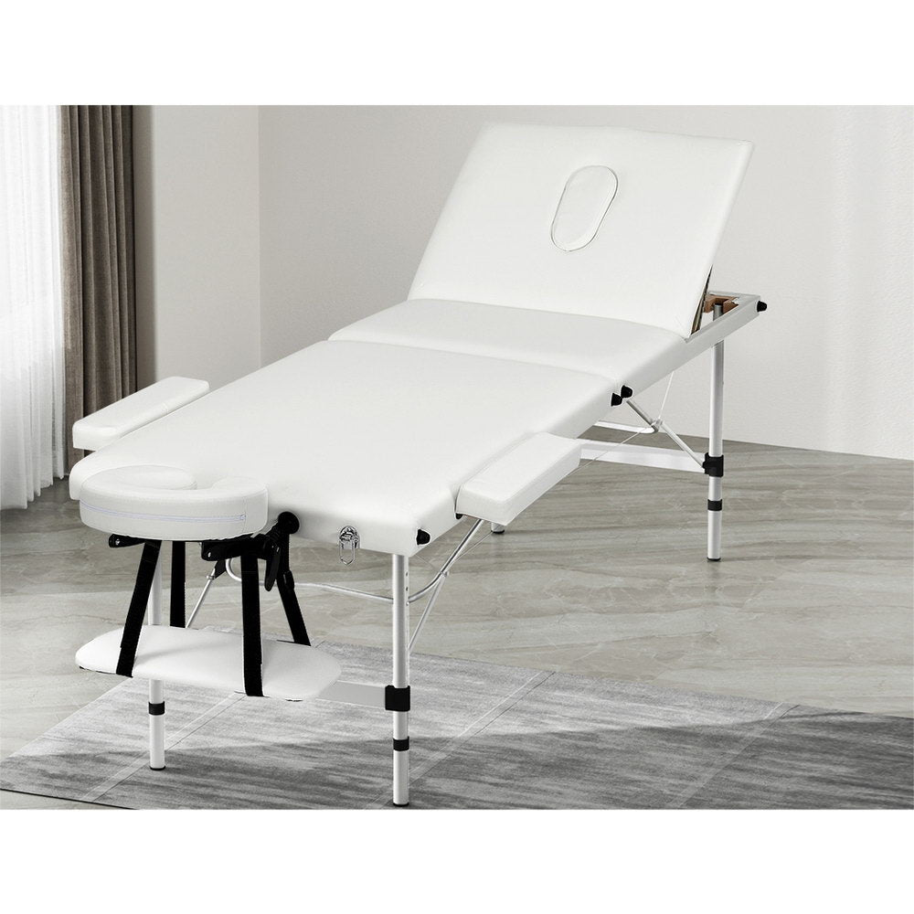 Zenses Massage Table 65cm Portable 3 Fold Aluminium Beauty Bed White
