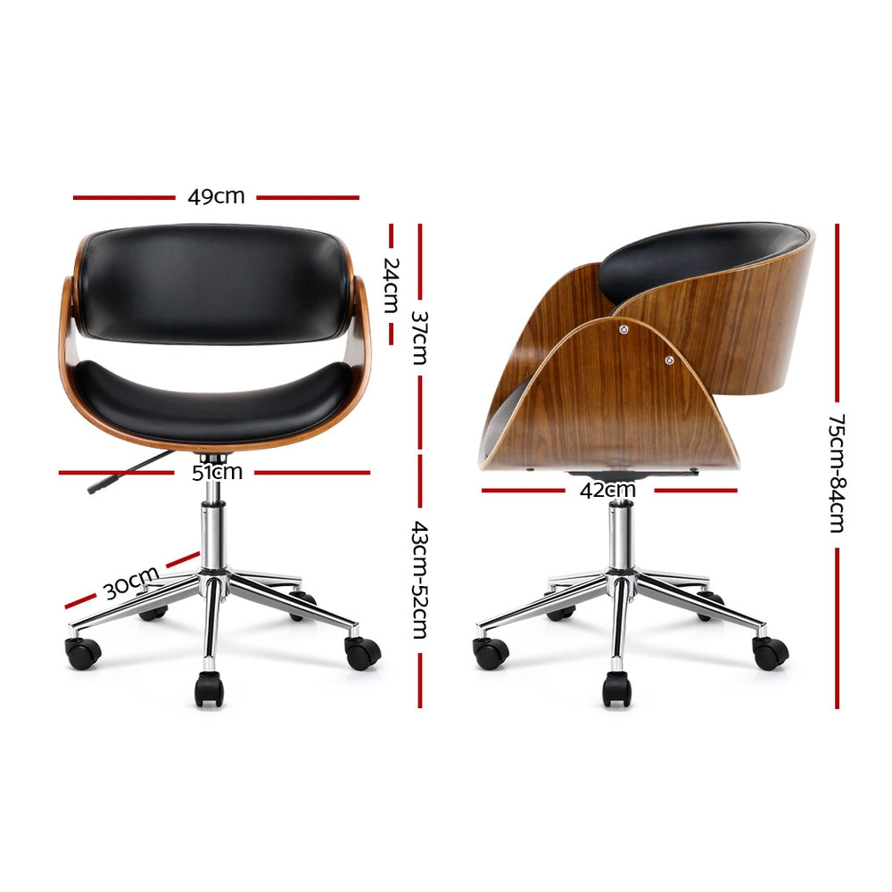 Artiss Wooden Office Chair Leather Seat Black