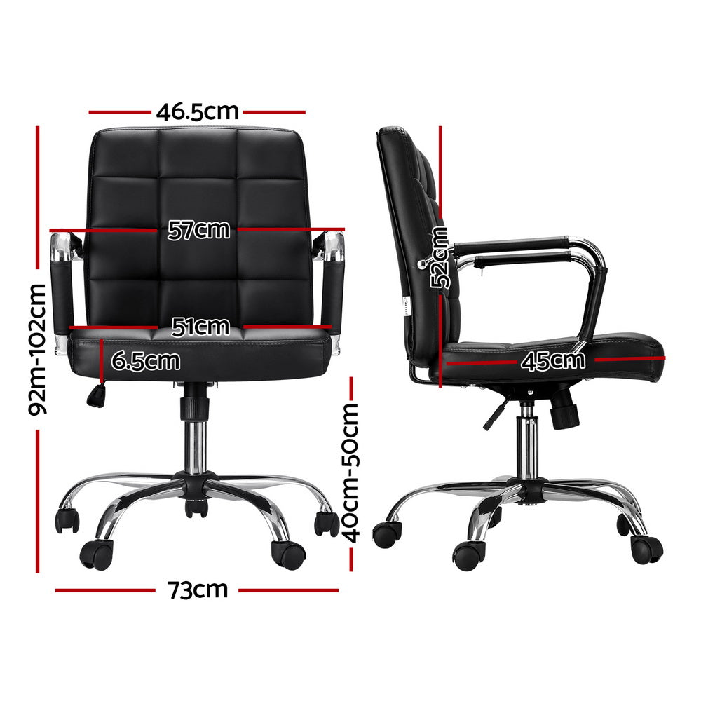 Ergonomic PU Leather Office Chair, 360° Swivel Mid Back - Artiss