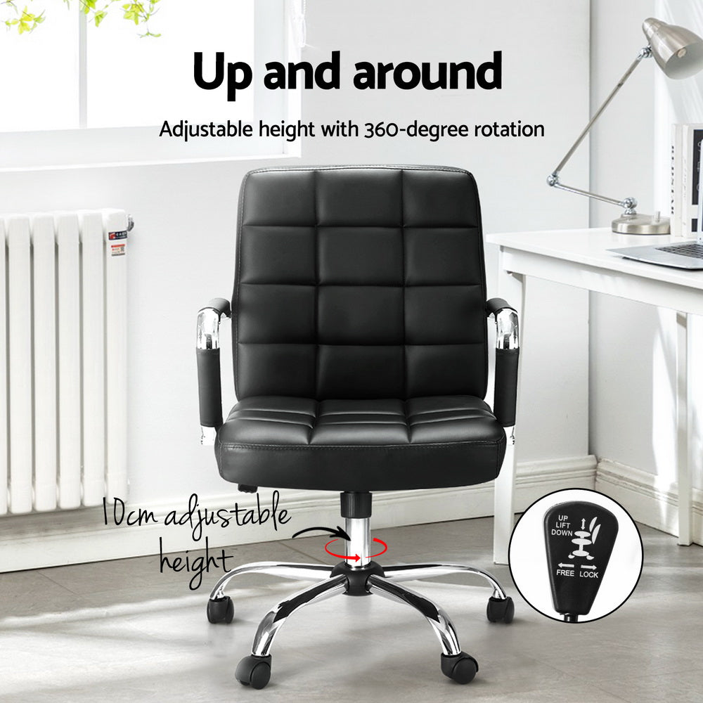 Ergonomic PU Leather Office Chair, 360° Swivel Mid Back - Artiss