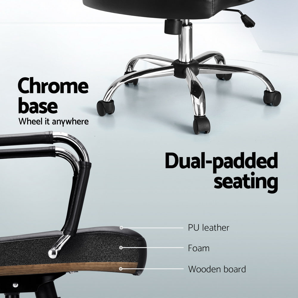 Ergonomic PU Leather Office Chair, 360° Swivel Mid Back - Artiss