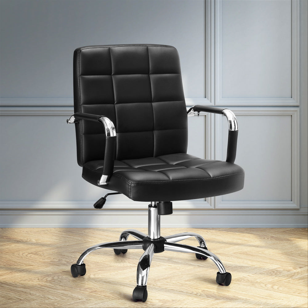 Ergonomic PU Leather Office Chair, 360° Swivel Mid Back - Artiss