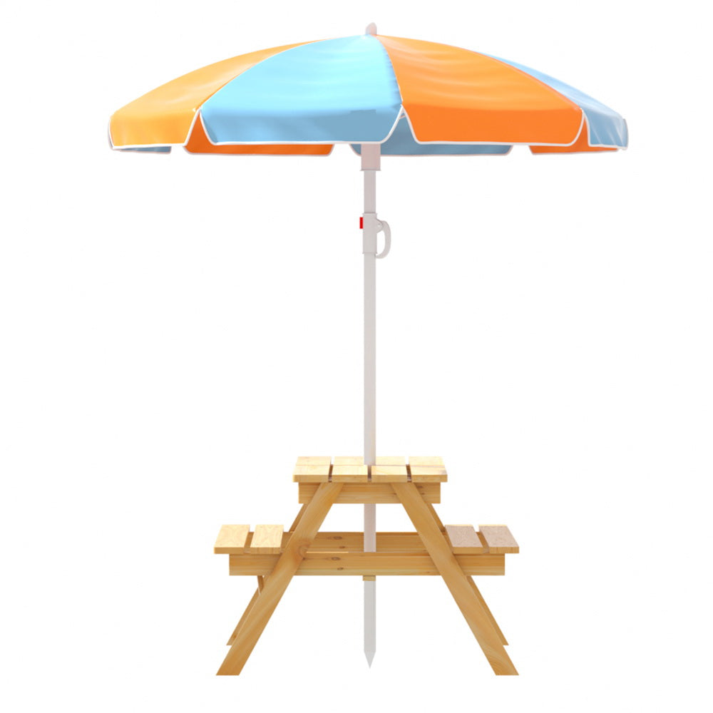 Keezi Kids Outdoor Table and Chairs Picnic Bench Umbrella Set Water Sand Pit Box