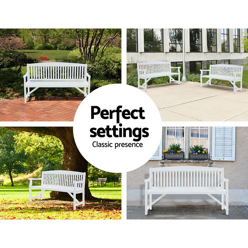 Gardeon 5FT Outdoor Garden Bench Wooden 3 Seat Chair Patio Furniture White