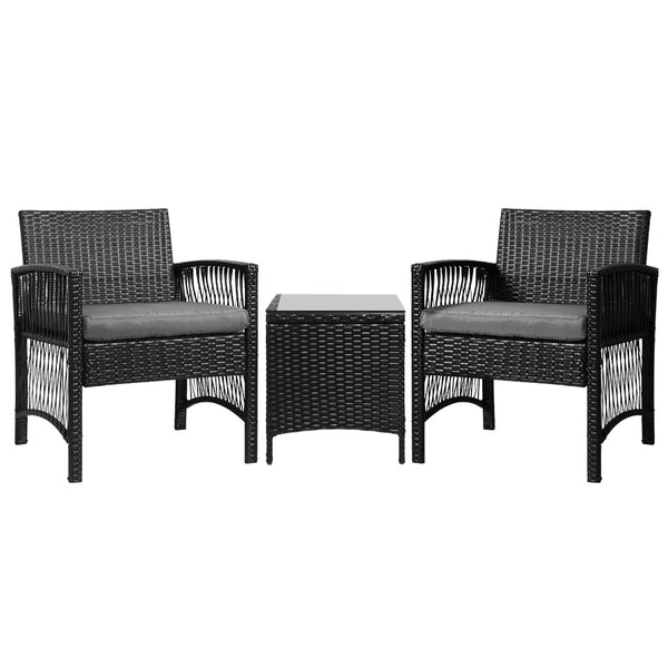 Gardeon Patio Furniture Outdoor Bistro Set Dining Chairs Setting 3 Piece Wicker