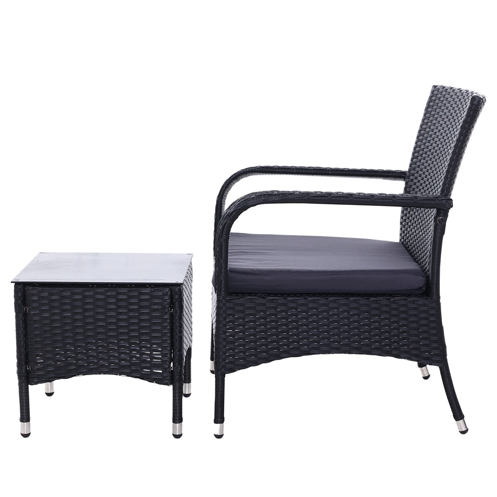 Gardeon 3PC Outdoor Bistro Set Patio Furniture Wicker Setting Chairs Table Luca