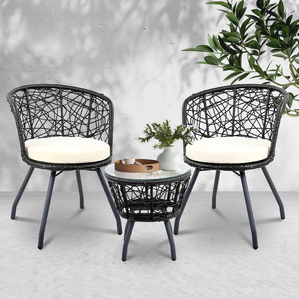 UV-Resistant Rattan 3PC Bistro Set w/ Cushions - Gardeon