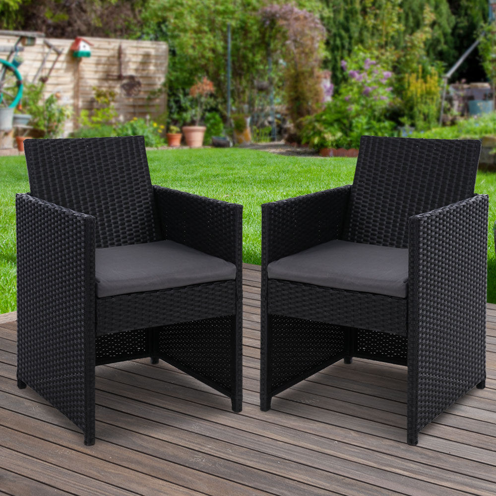 Gardeon 2PC Outdoor Dining Chairs Patio Furniture Wicker Garden Cushion Hugo